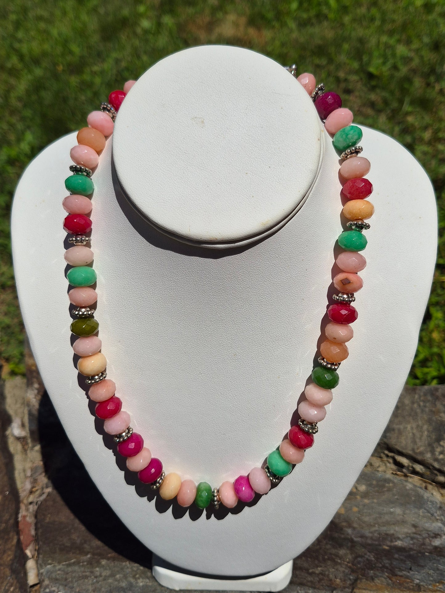Multicolor Agate Necklace, Multifaceted Beads