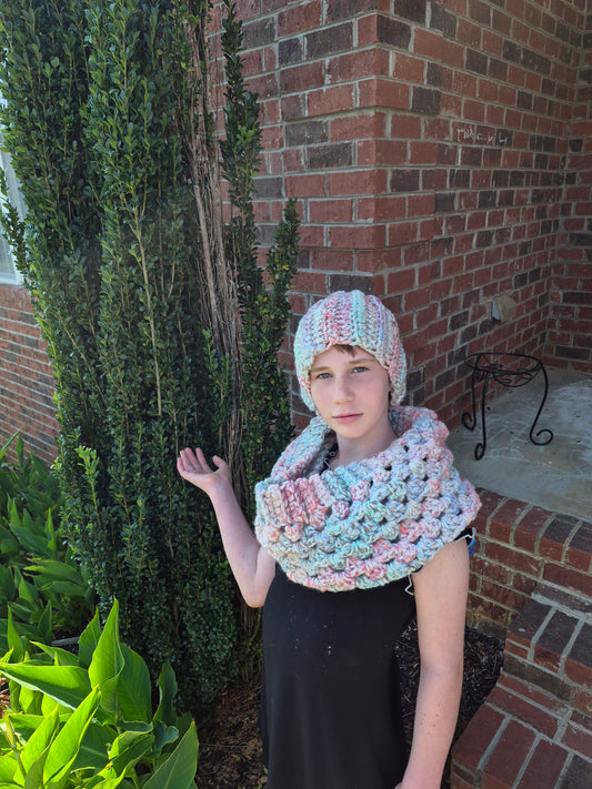 Matching Crocheted cap and Cowl Scarf