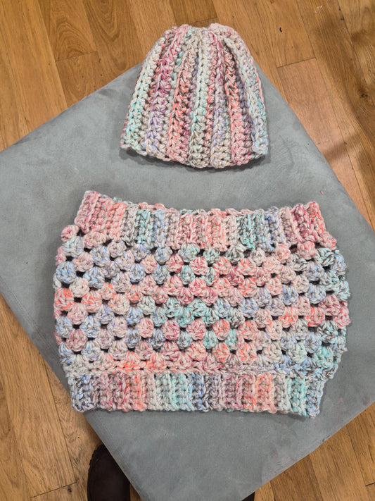 Matching Crocheted cap and Cowl Scarf