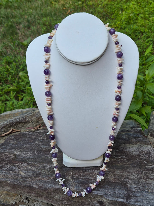 Amethyst and Coral Shell Necklace