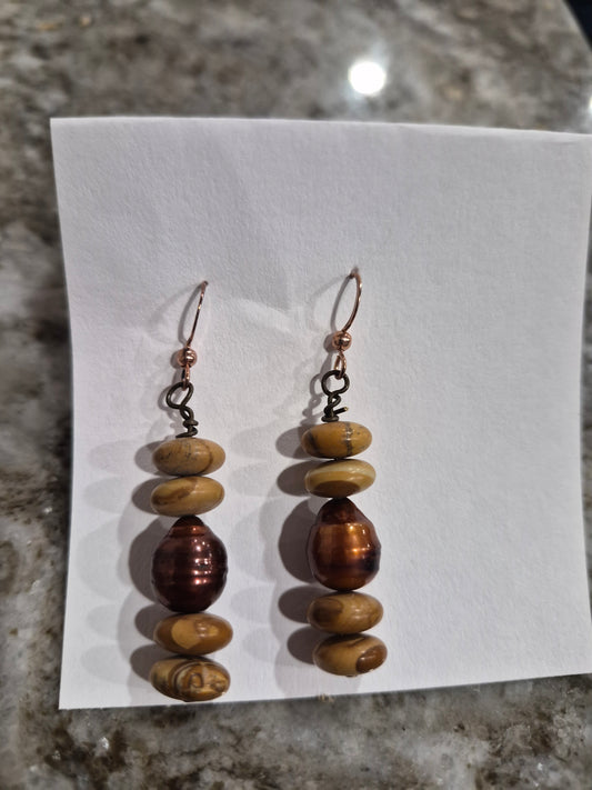 Picture Jasper and Bronze Pearl Earrings