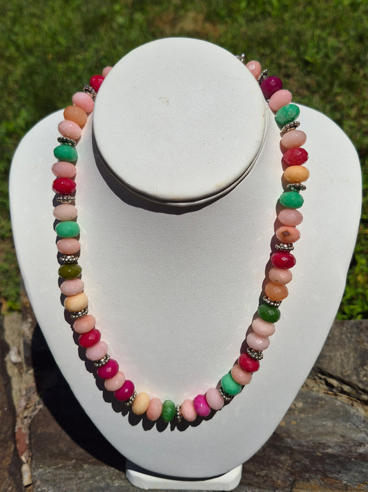 Multicolor Agate Necklace, Multifaceted Beads